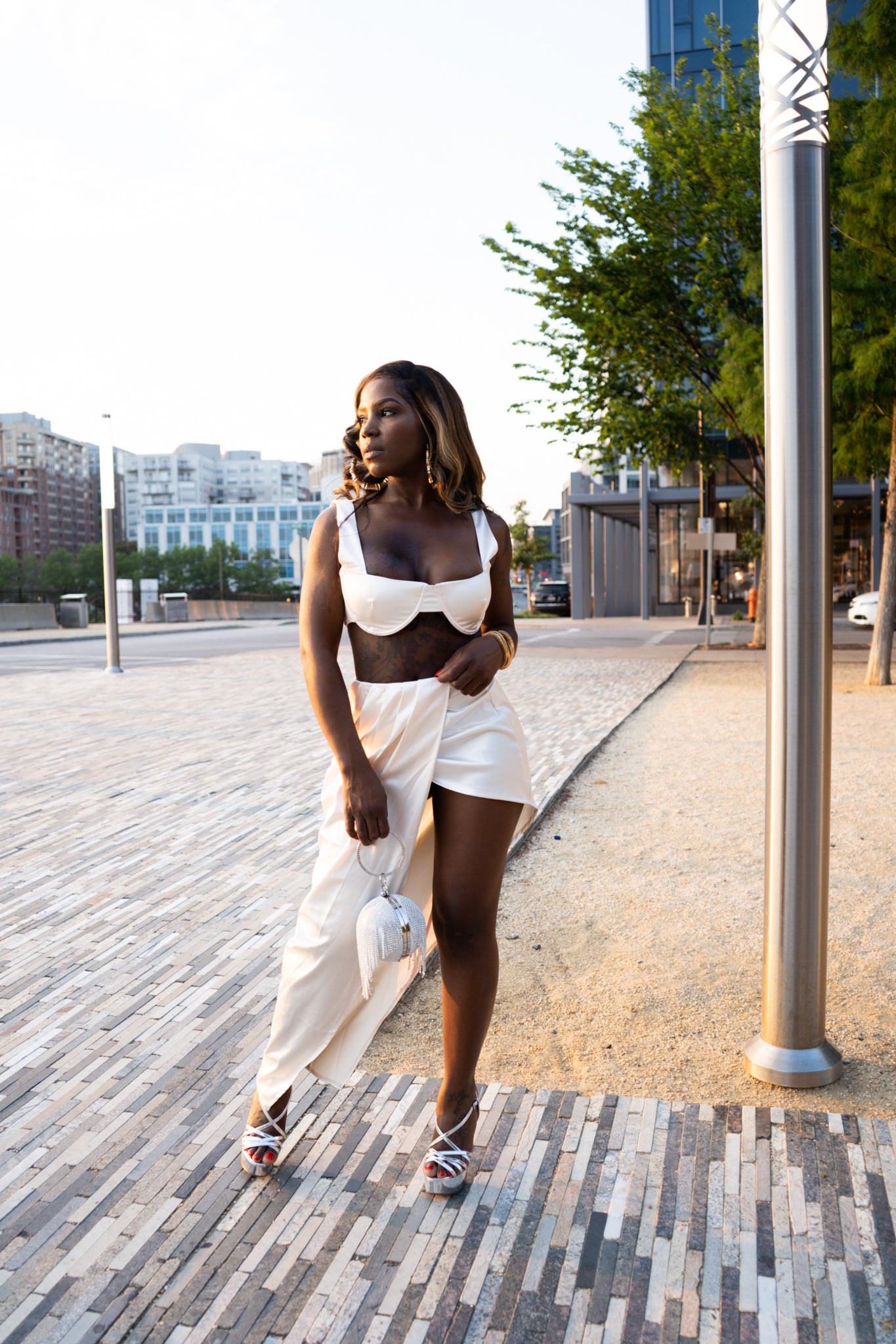 Satin twist skirt set