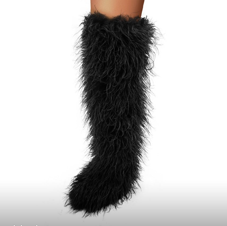 Thigh high fuzz boot