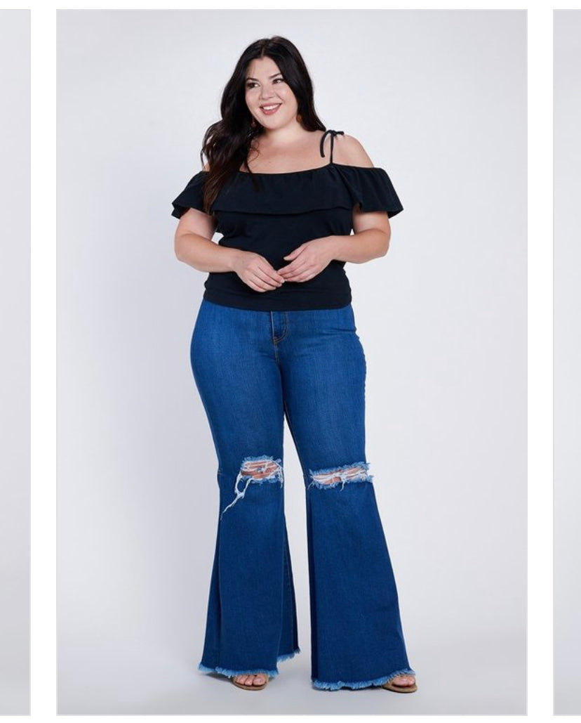Plus size bell bottom denim jeans
